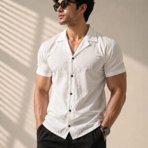 Imported Men’s Bubble Popcorn Textured Half Sleeve Casual Shirt