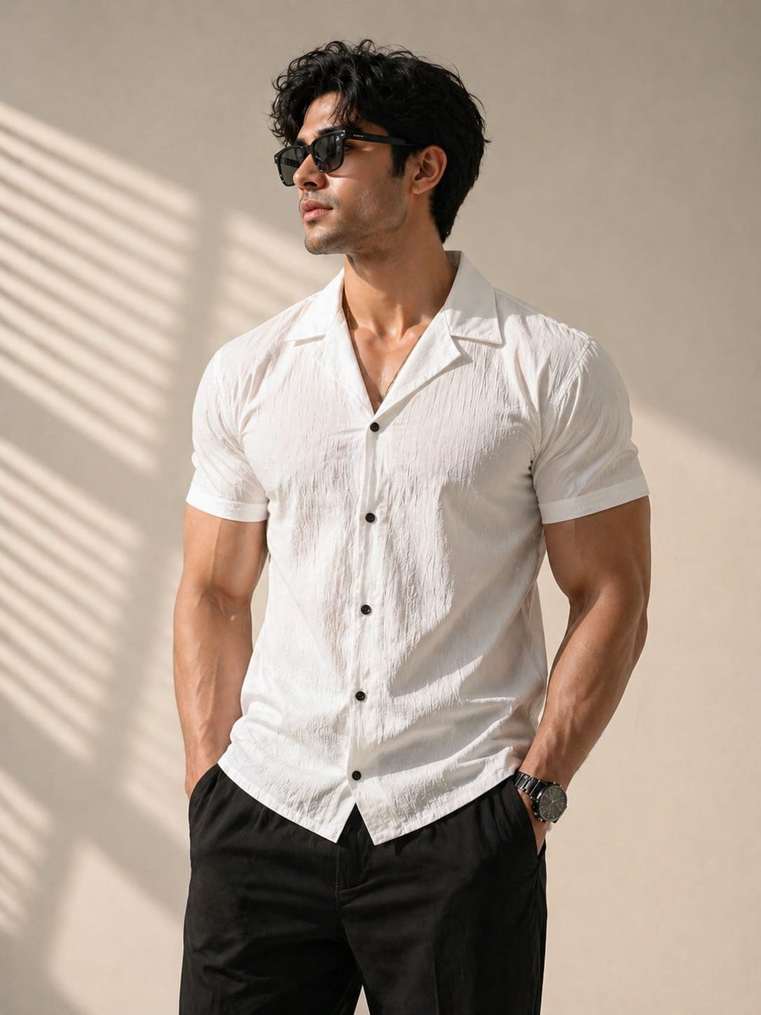 Imported Men’s Bubble Popcorn Textured Half Sleeve Casual Shirt